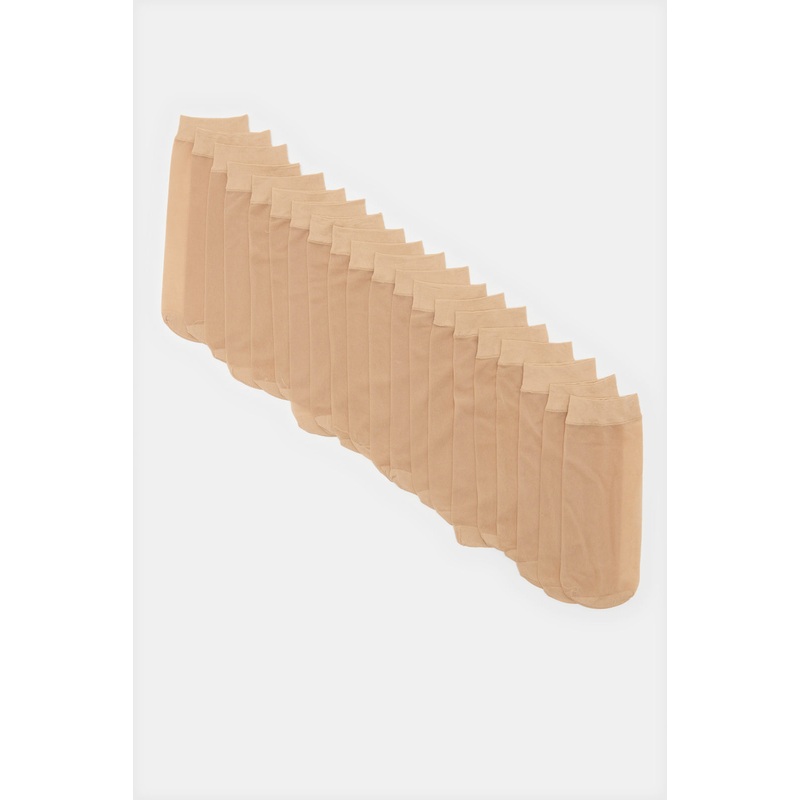 Women Beige Nylon Ankle Socks Set (10 Pairs)
