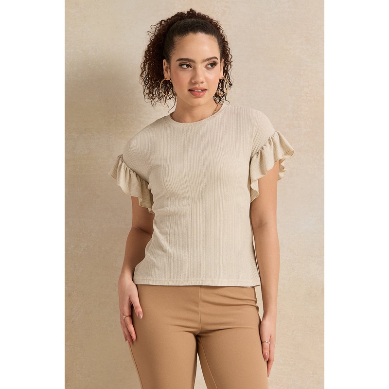 Women Beige Ruffle Top|UK8|UK10|UK12|UK14|UK16|UK18