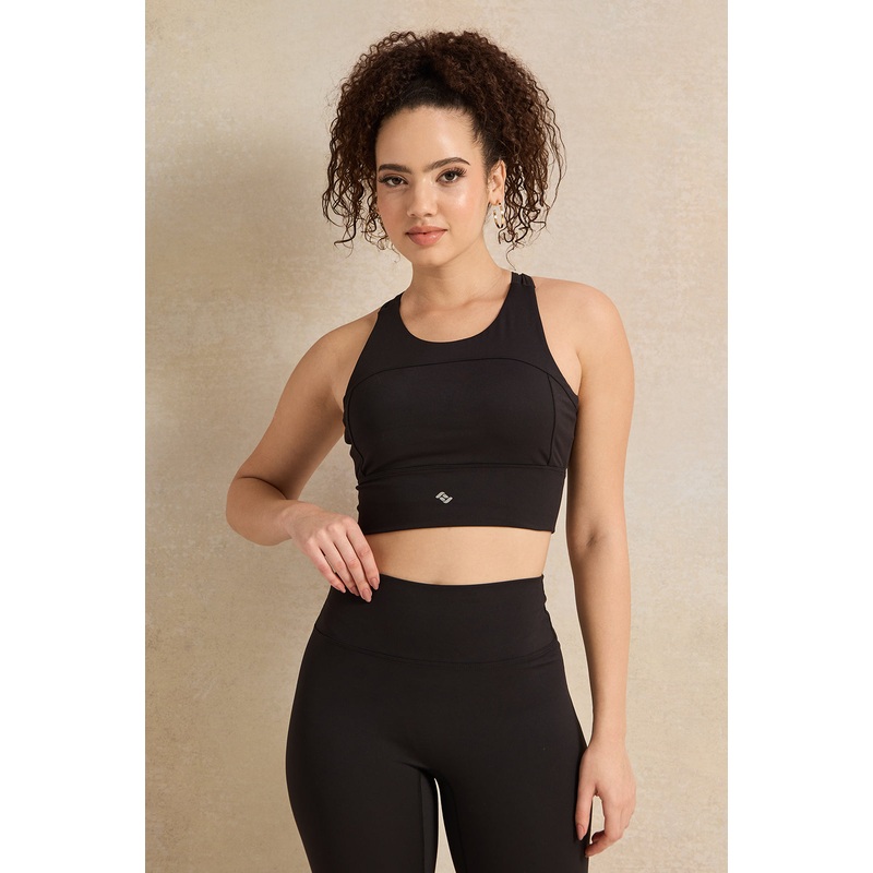 Women Black Plain Padded Sports Bra
