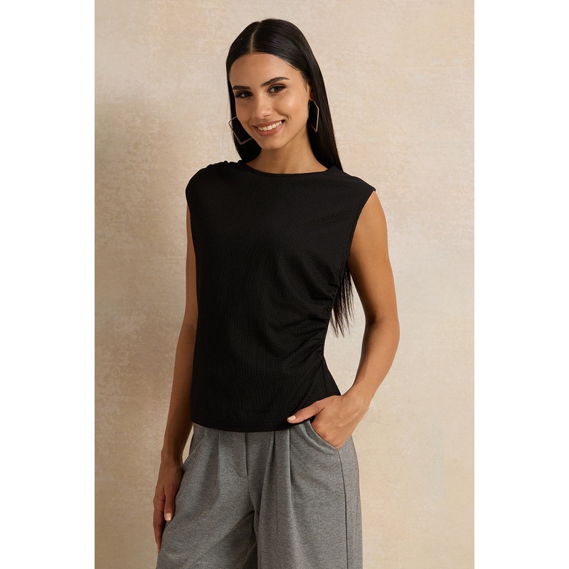Women Black Side Ruched Top|UK8|UK10|UK12|UK14|UK16|UK18