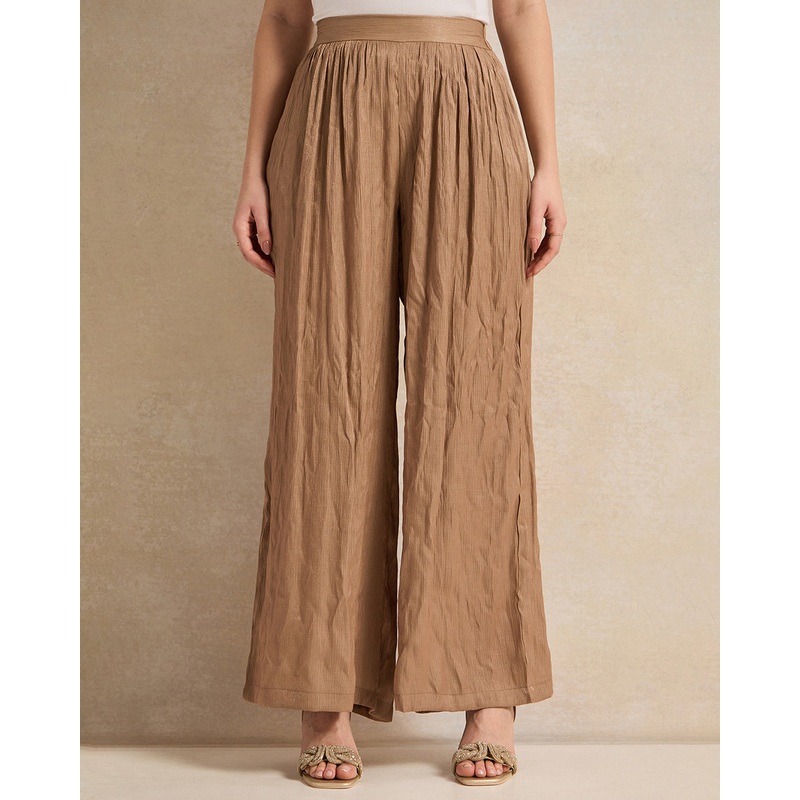 Women Bronze Shimmer Crinkled Trousers