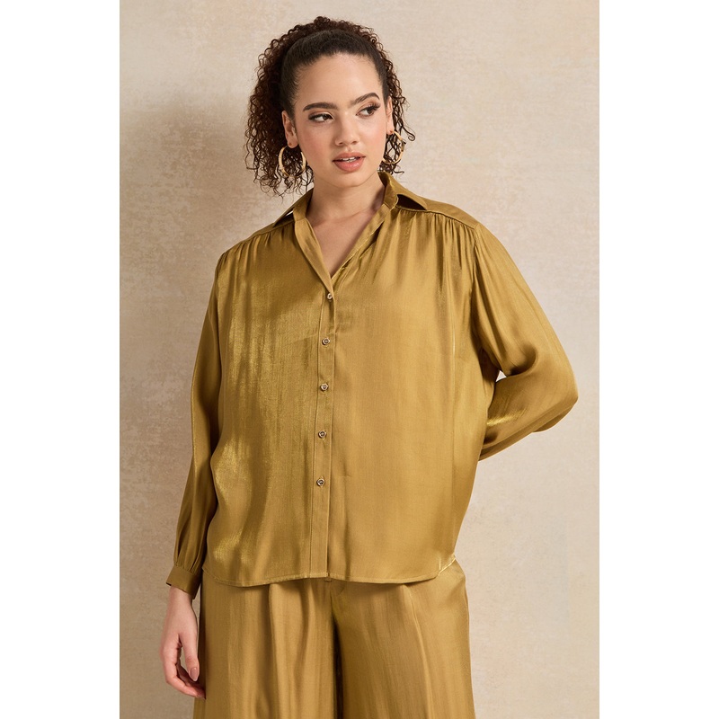 Women Gold Button Down Shirt|UK8|UK10|UK12|UK14|UK16|UK18
