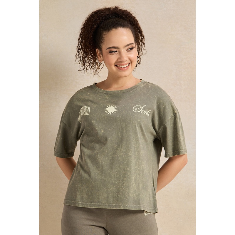 Women Green Printed Active T-Shirt