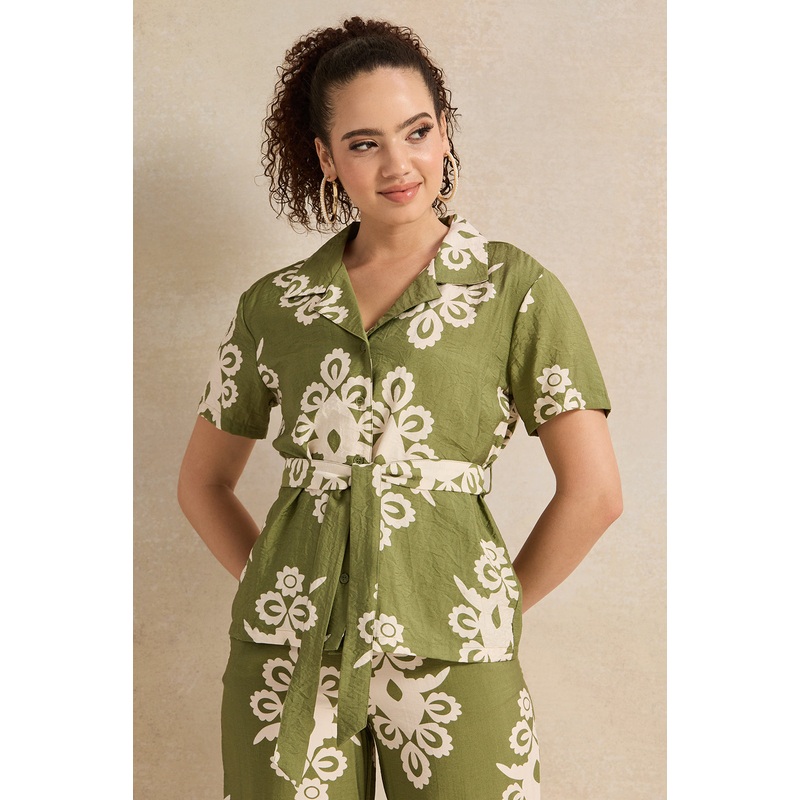 Women Green Printed Tie Shirt|UK8|UK10|UK12|UK14|UK16|UK18