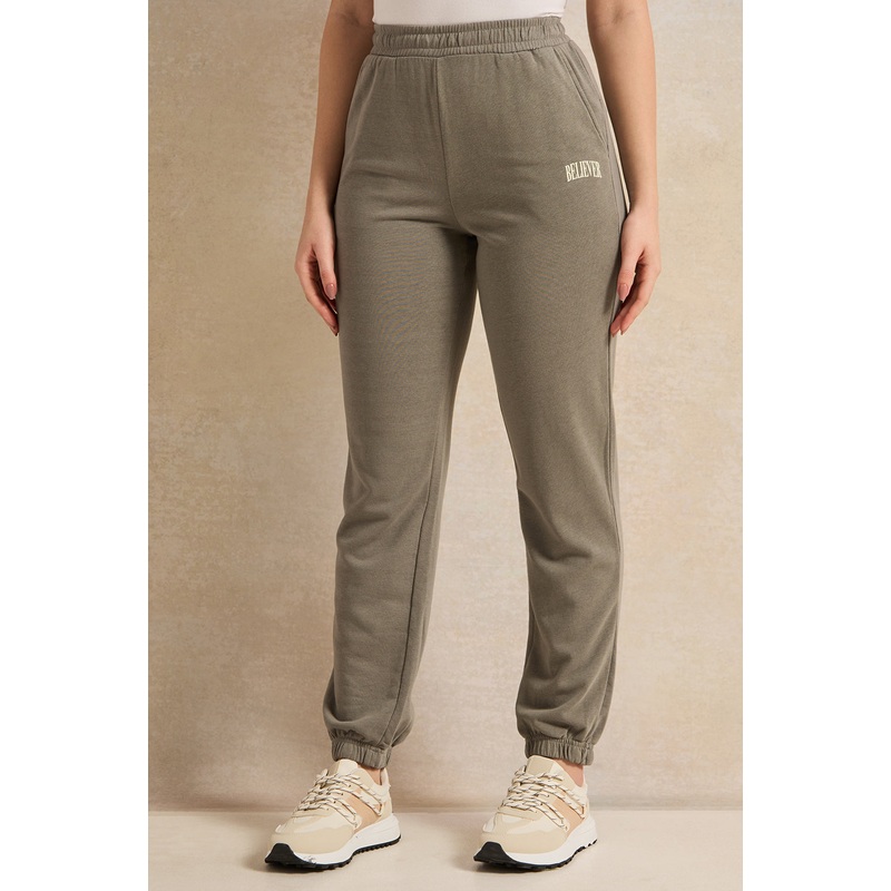 Women Green Ribbed Jogger Pants