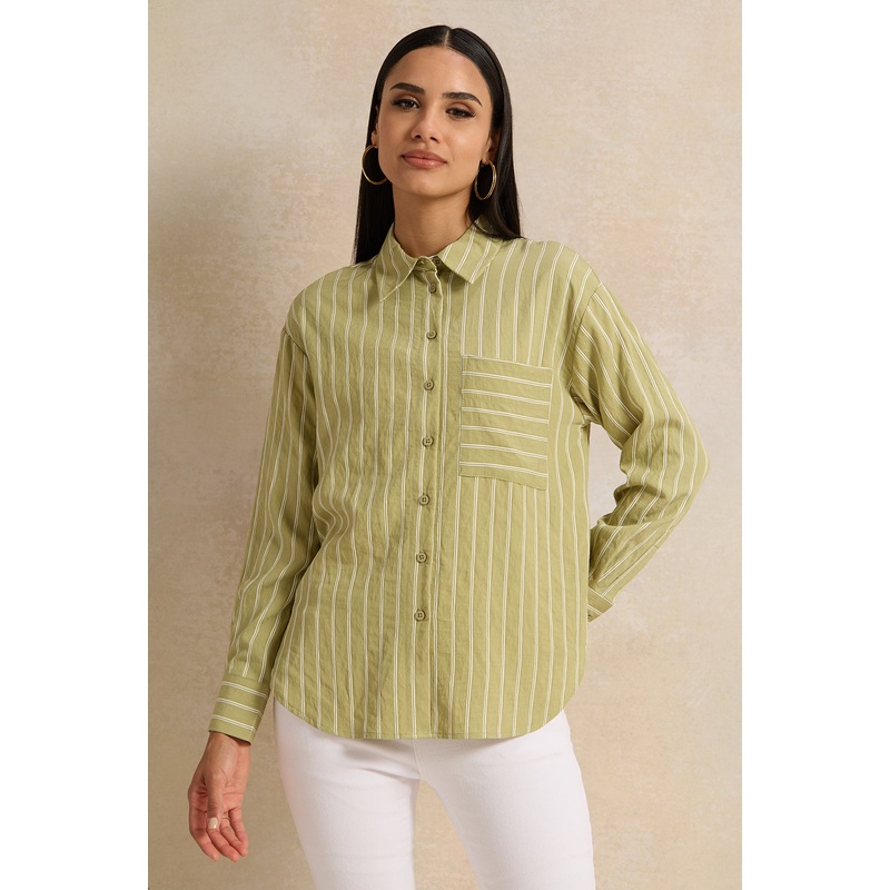 Women Green Striped Shirt|UK8|UK10|UK12|UK14|UK16|UK18