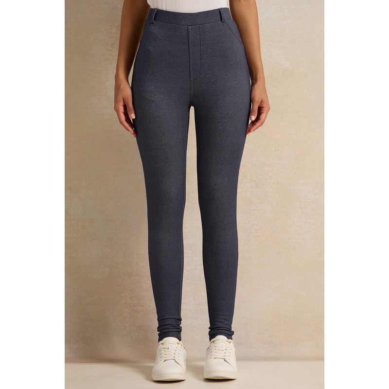 Women Navy Skinny Fit Legging With Belt Loop