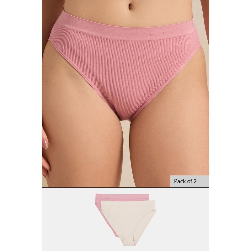 Women Pink And Ivory Highleg Brief Set (Pack of 2)