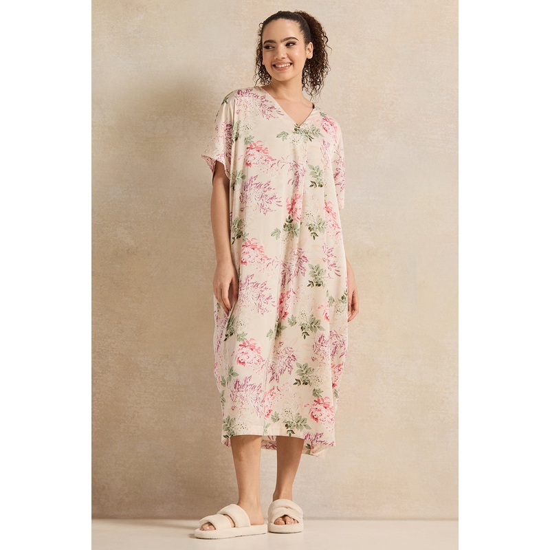 Women Pink Floral Print Nightgown