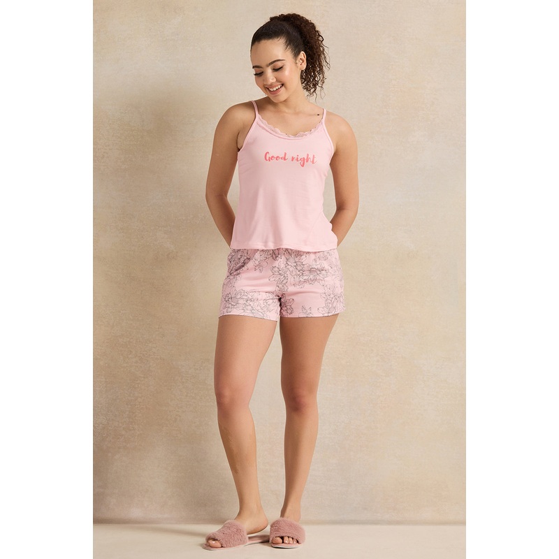 Women Pink Good Night Short Pant Cami Set (2 Piece)