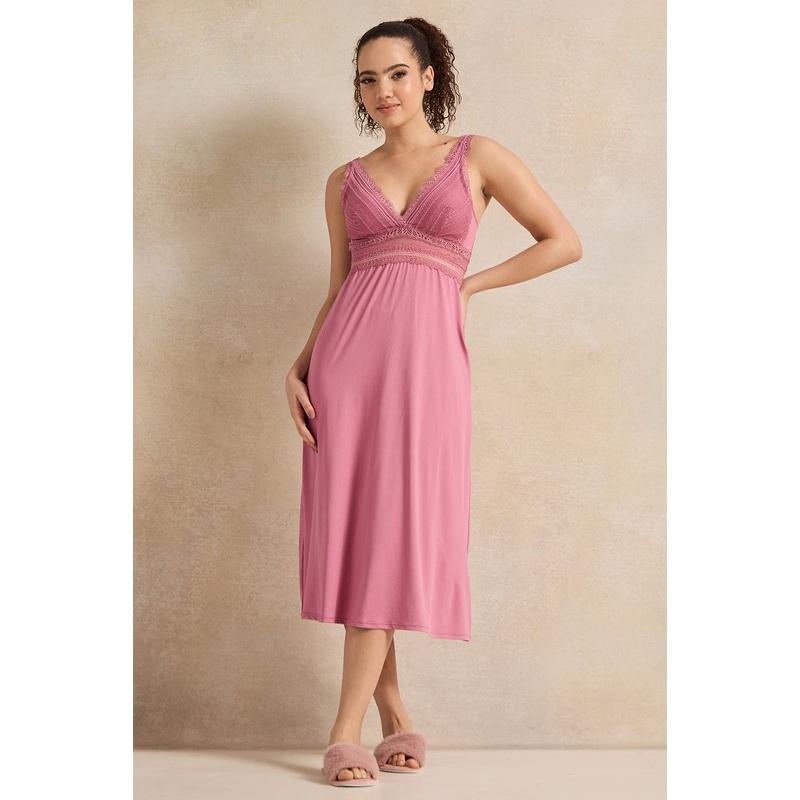 Women Pink Padded Long Chemise