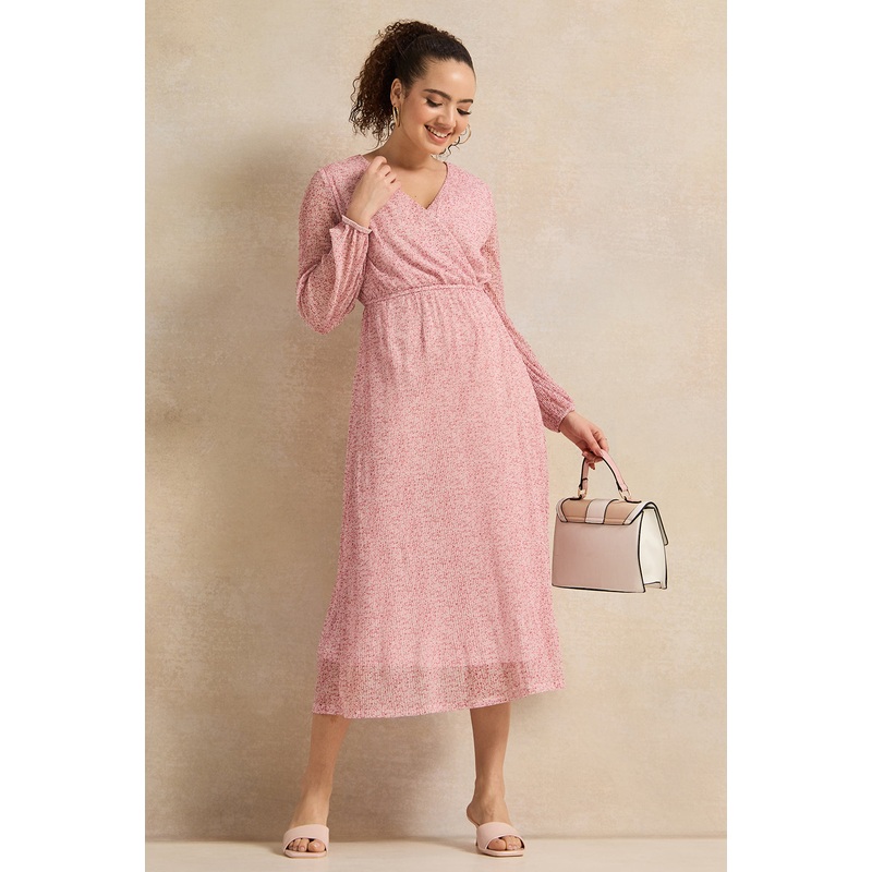 Women Pink Printed Wrap Dress|UK8|UK10|UK12|UK14|UK16|UK18