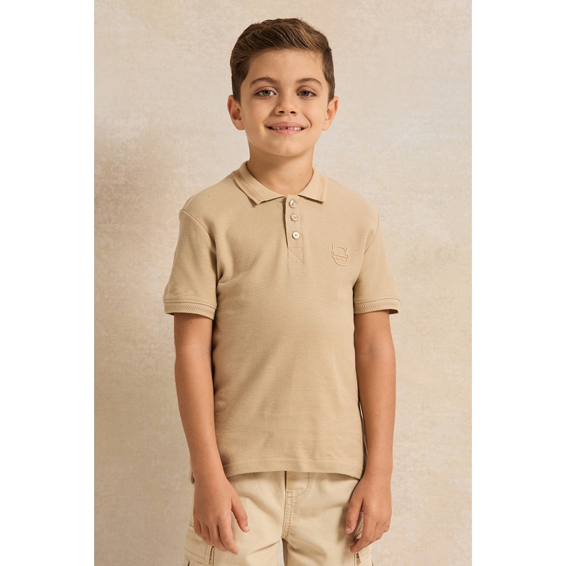Boys Beige Collared Polo Shirt