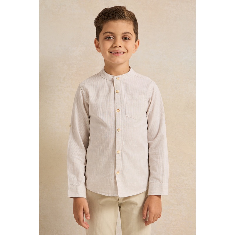 Boys Beige Stone Dobby Shirt|2-3 Years|3-4 Years|4-5 Years|5-6 Years|6-7 Years|7-8 Years