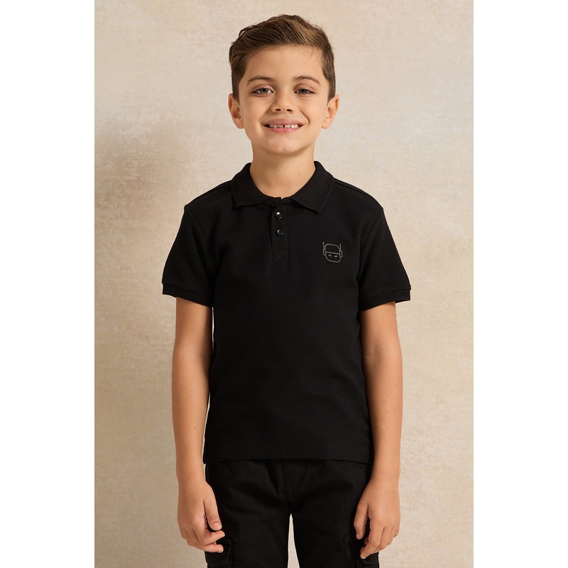 Boys Black Collared Polo Shirt