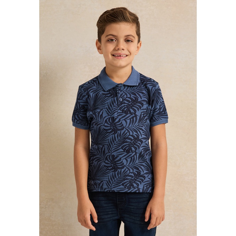 Boys Blue Printed Polo Shirt|2-3 Years|3-4 Years|4-5 Years|5-6 Years|6-7 Years|7-8 Years