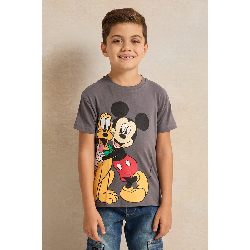 Boys Charcoal Mickey Character Printed T-shirt