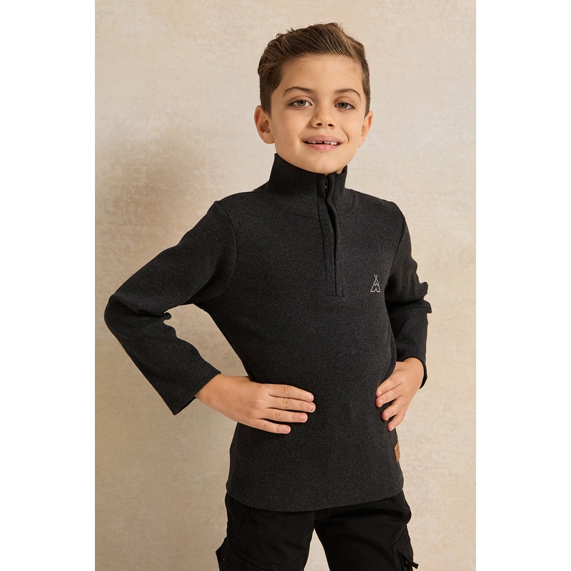Boys Charcoal T-Shirt With Half Zip