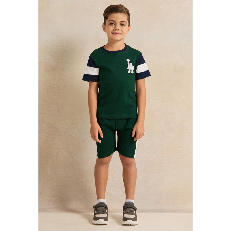 Boys Green Cut & Sew T-Shirt And Shorts Set (2 Piece)