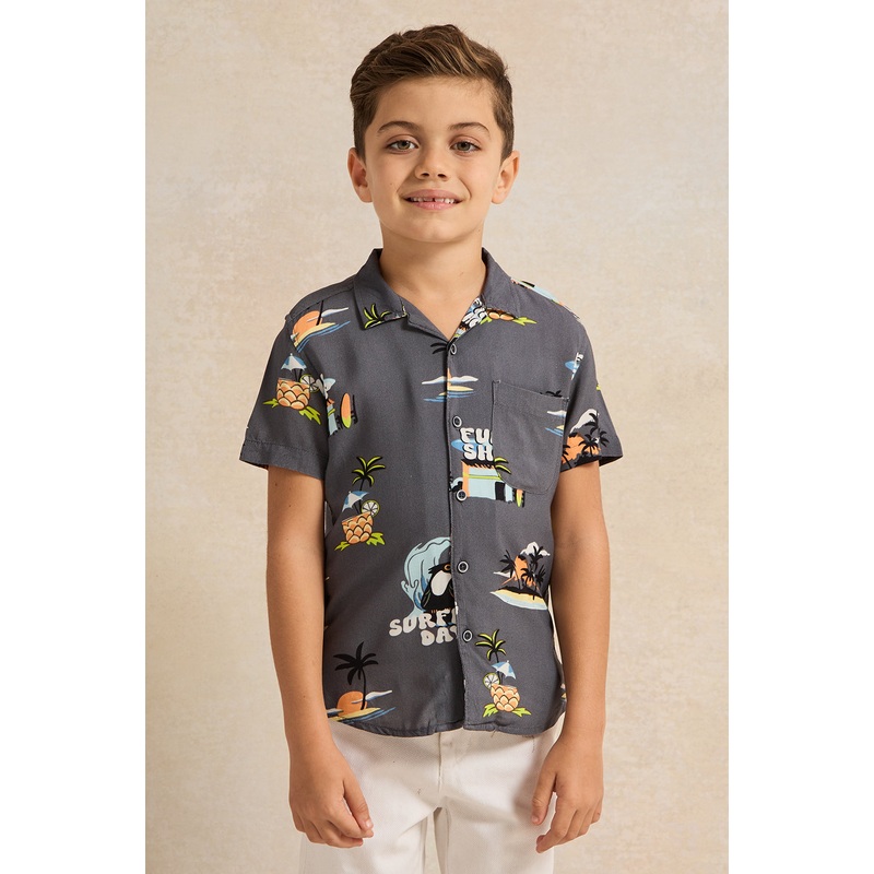 Boys Grey Printed  Shirt|2-3 Years|3-4 Years|4-5 Years|5-6 Years|6-7 Years|7-8 Years