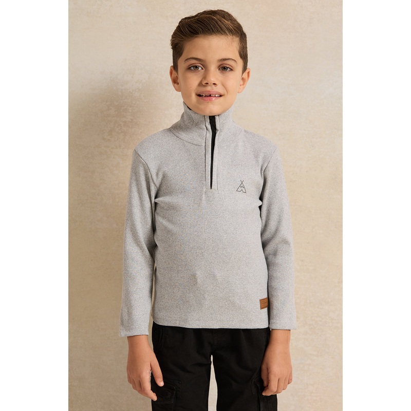 Boys Grey T-Shirt With Half Zip