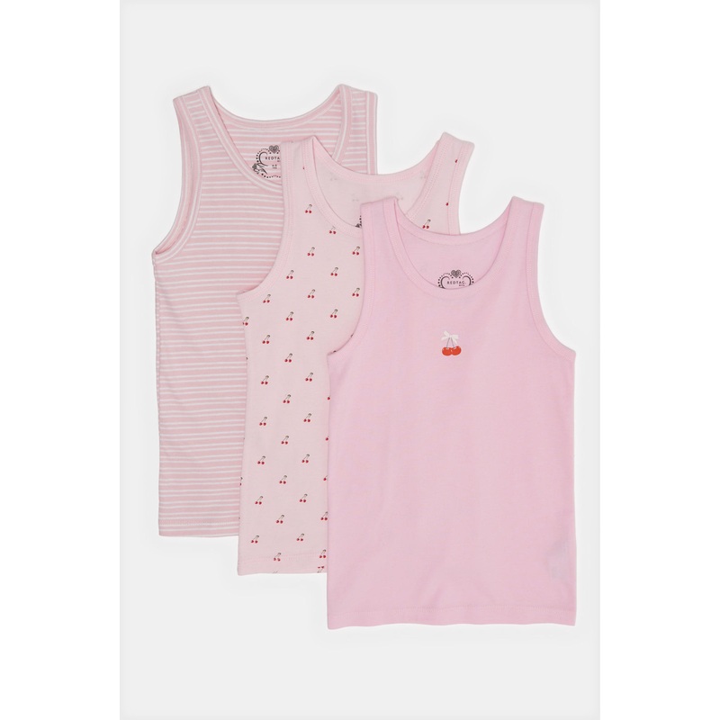Girls Pink Solid And Print Vest Set (Pack of 3)