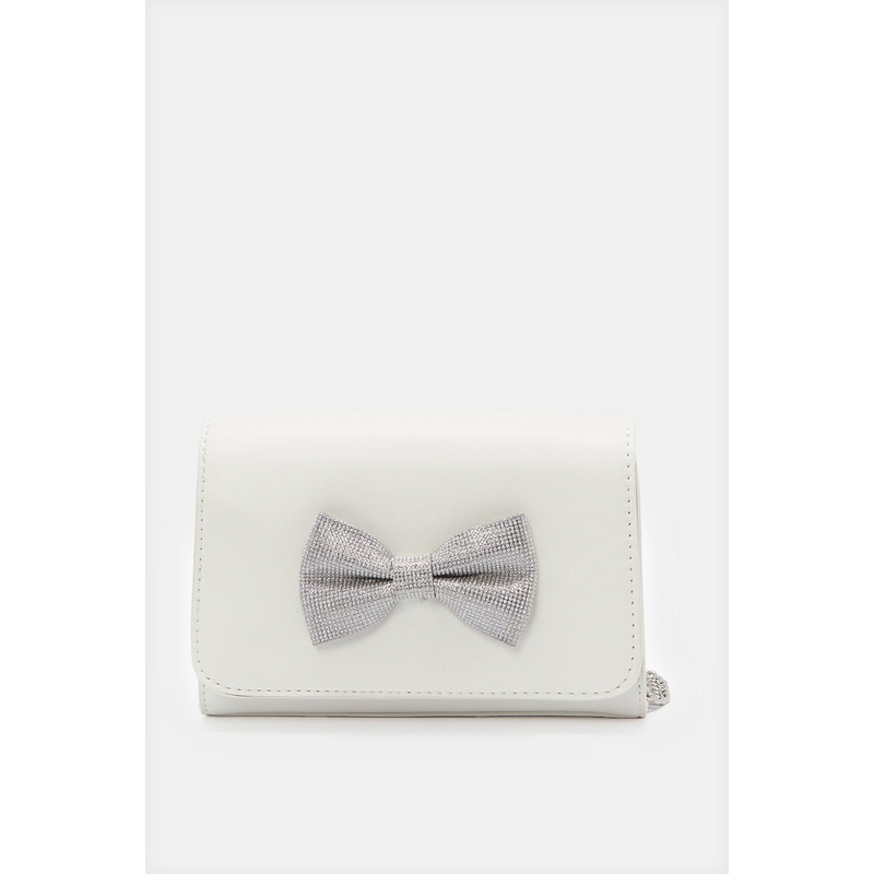 Girls White Bow Embellished Crossbody Bag