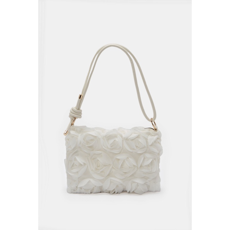 Girls White Floral Embellished Crossbody Bag