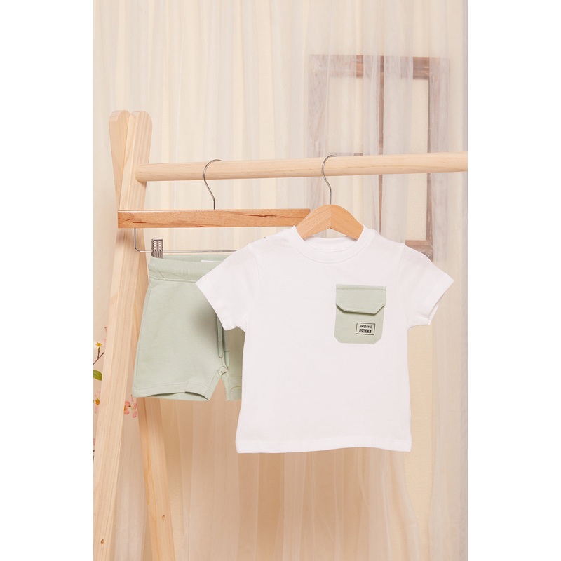 Infant Boys White And Mint Casual Set (2 Piece)