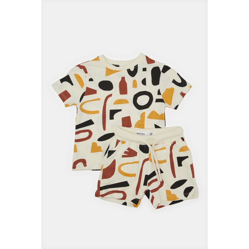 Infant Boys White Printed Casual Set (2 Piece)