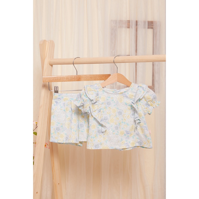 Infant Girls Blue Floral Print Set (2 Piece)