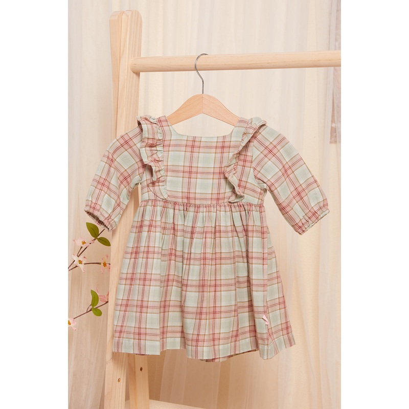 Infant Girls Green And Pink Check Dress