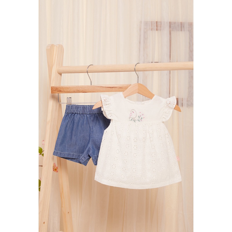Infant Girls White And Blue Casual Set (2 Piece)