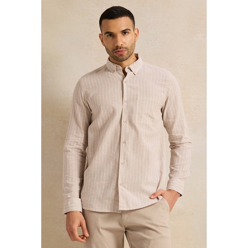 Men Beige Striped Casual Shirt