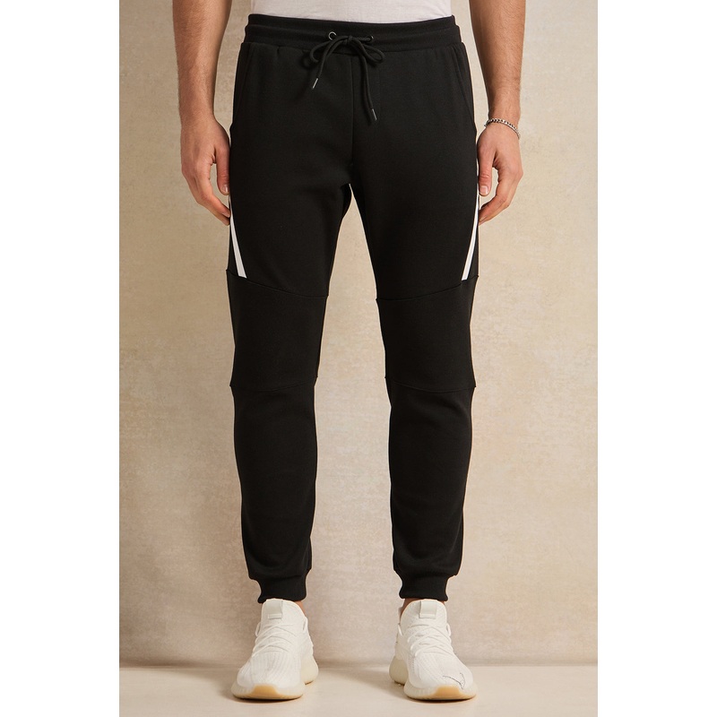 Men Black Cut And Sew Track Pants
