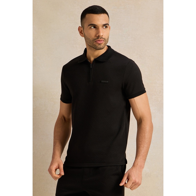Men Black Jacquard Polo Shirt|Small|Medium|Large|X-Large|XX-Large