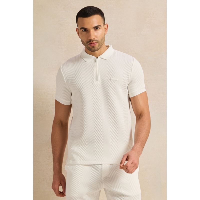 Men White Jacquard Polo Shirt|Small|Medium|Large|X-Large|XX-Large