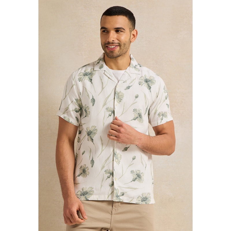 Men White Printed Casual Shirt