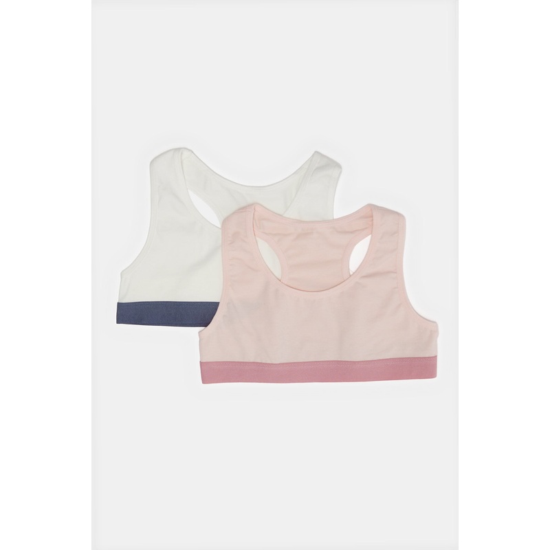 Senior Girls Pink And White Sporty Bra Set (Pack Of 2)