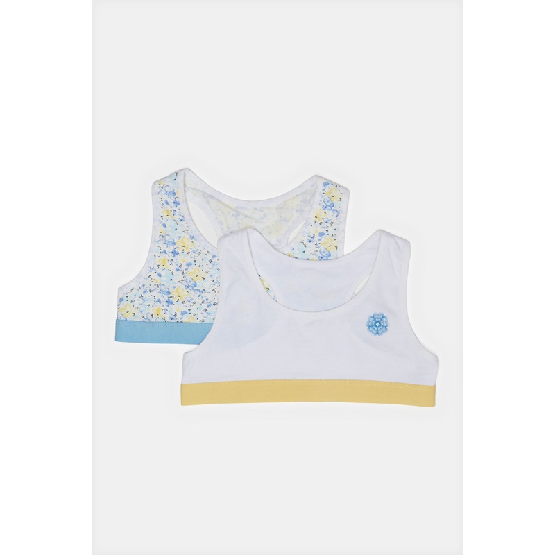 Senior Girls White And Blue Sporty Bra Set (Pack Of 2)