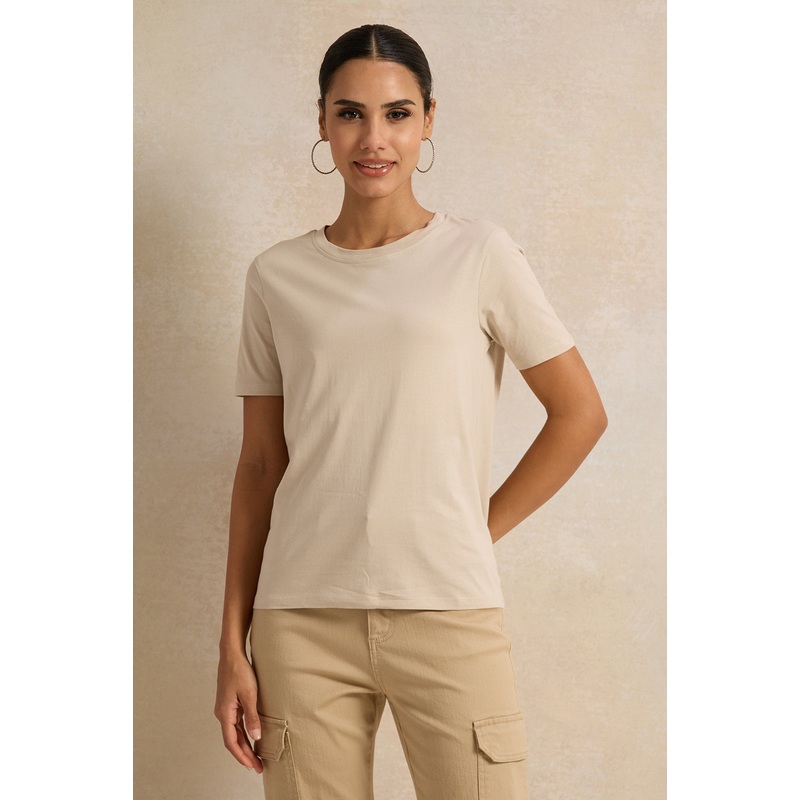 Women Beige Crew Neck T-Shirt|UK8|UK10|UK12|UK14|UK16|UK18
