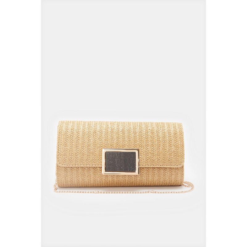 Women Beige Embellished Jute Clutch