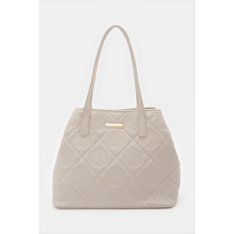 Women Beige Embellished Tote Bag