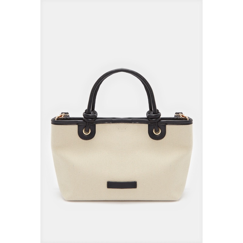 Women Beige Soft Canvas Tote