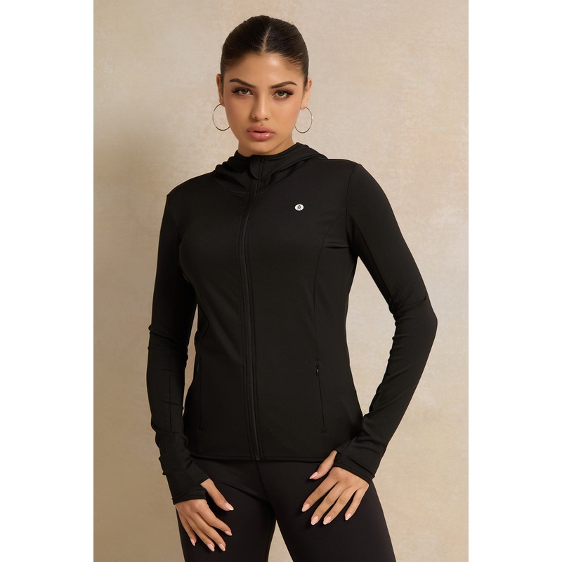 Women Black Hooded Active Jacket