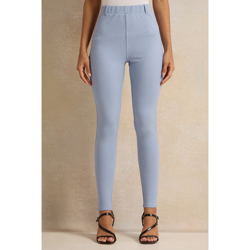 Women Blue  Full Length Legging With Belt Loop