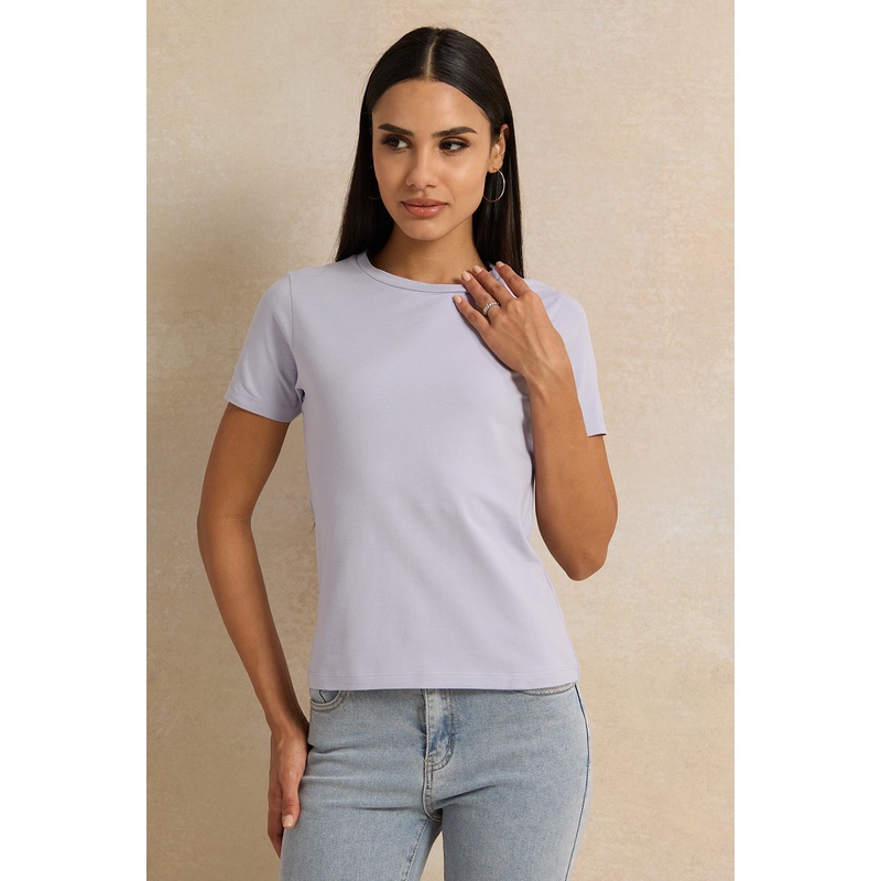 Women Blue Short Sleeve Crew Neck T-Shirt