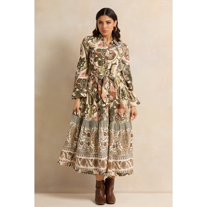Women Multicolour Printed Tiered Shirt Dress