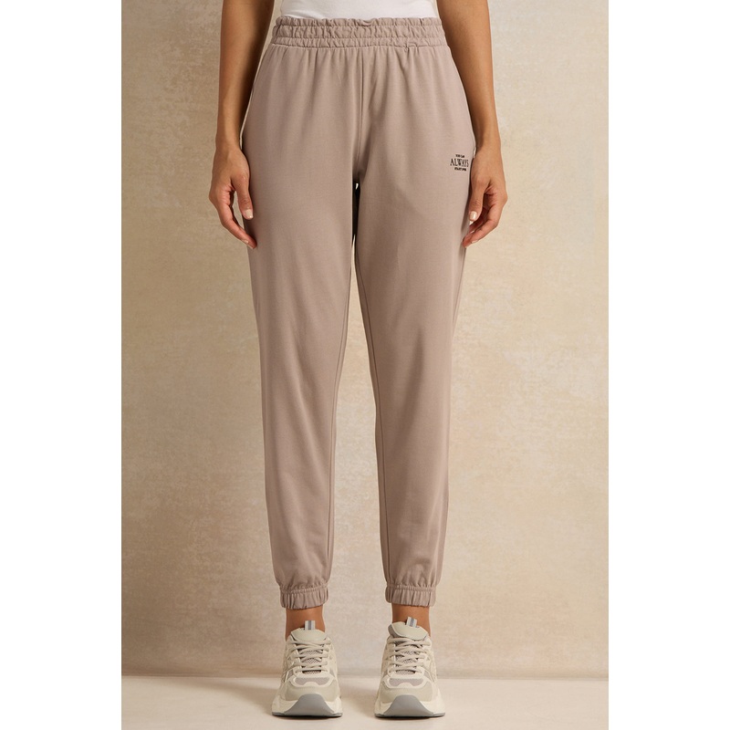 Women Taupe Placement Print Active Pants