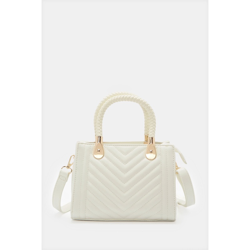 Women White Quilted Messenger Bag